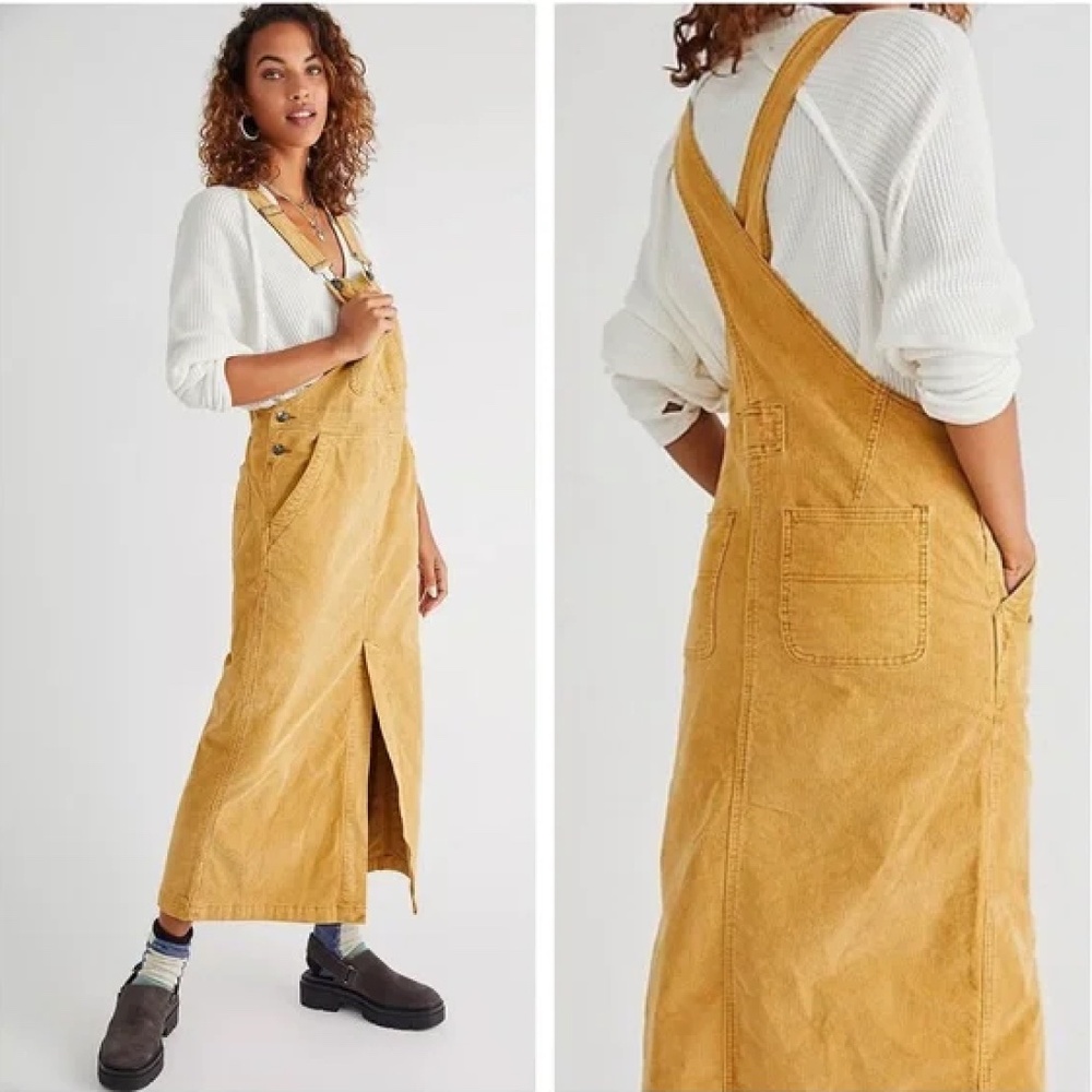 Free People Holly Cord Corduroy Skirtall Pinafore - Tan
